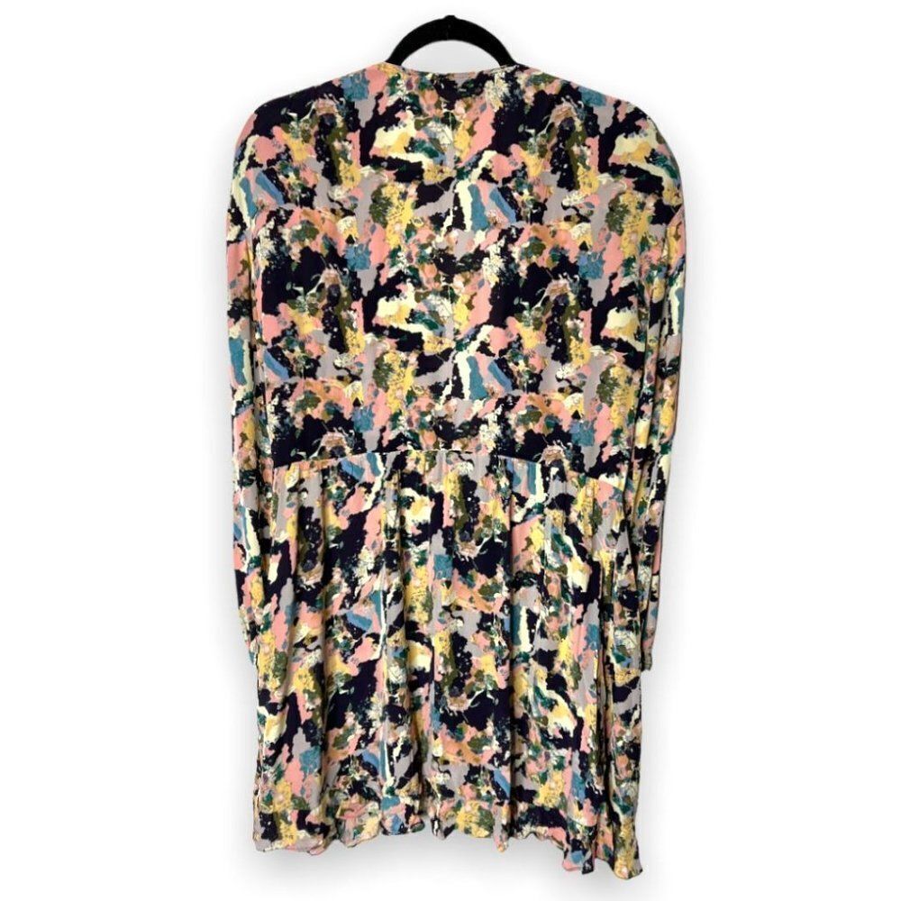 IRO Women's Bloomy Wrap Ruffle Trim Abstract Satin Mini Dress Watercolor 44 - Picture 5 of 8
